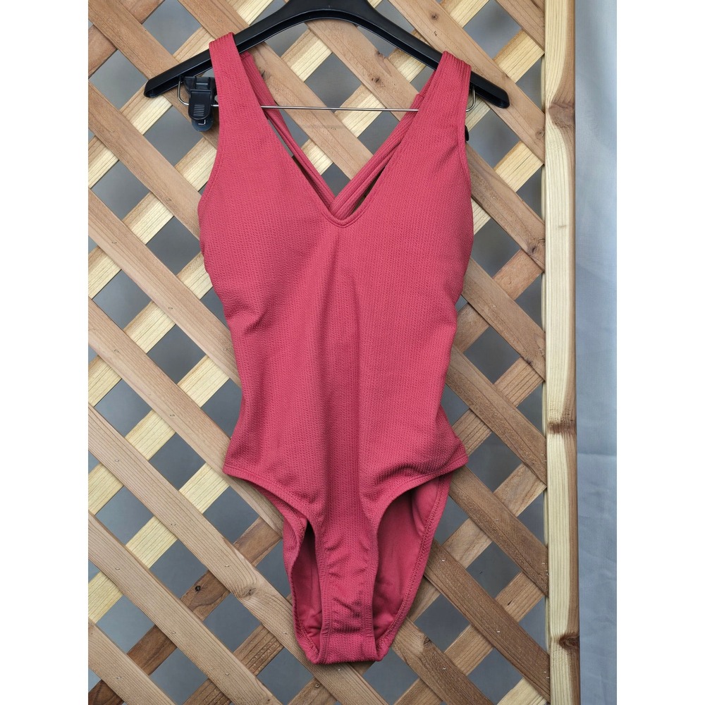 Xhilaration Ribbed One Piece Swimsuit Women M Red Textured Tie Back - New